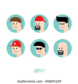 Avatars mens faces vector template set in a flat style.
