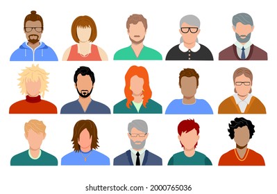 Avatars of multinational people. People of different nationalities character. Portraits of diverse men and women of different races. Set of user profiles. Colored flat vector illustration