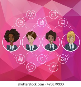 Avatars of office managers. Cartoon characters with cloud technology. Flat design concept for website template. Web banners or headers vector illustration. Vector web banner for presentation