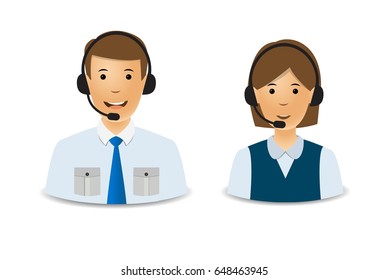 Avatars operator. Profession. Customer support phone operator. vector. Woman and a man. EPS10.