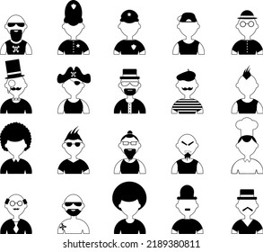 Avatars and people in different style and hair style and moustache 