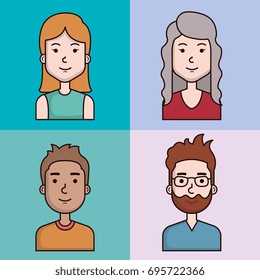 Colourful Female Male Faces Circle Flat Stock Vector (royalty Free 