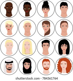 avatars with persons of different nationalities. set