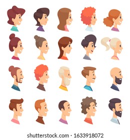 Avatars profile. Persons male and female different ages elderly bearded head smile girls and guys vector characters