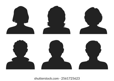 avatars, profiles of unknown anonymous people, silhouettes of people. Man, woman, people, African Americans. Portraits of men and women. Black and white vector illustration. All objects are isolated