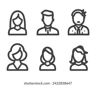 Avatars related, pixel perfect, editable stroke, up scalable square line vector icon set.