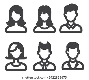 Avatars related, pixel perfect, editable stroke, up scalable square line vector icon set.