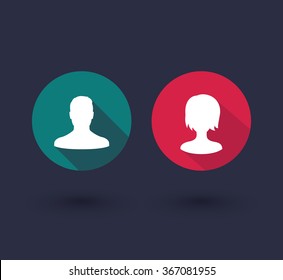 avatars round flat icons with long shadows, vector illustration