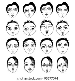 Avatars - a set of hand-drawn faces with different expression