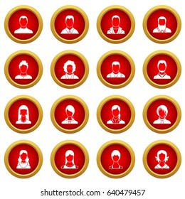 Avatars set icon red circle set isolated on white background