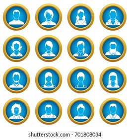 Avatars set icons blue circle set isolated on white for digital marketing