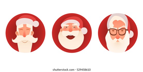 Avatars Set for Your Web Design. Vector hipster Santa Claus fashion character with cool beard and glasses. Happy New Year
