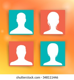 Avatars in varicolored squares, vector illustration