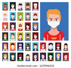 Avatars in white medical face mask Surgical masks, face mask 
Concept of Corona virus quarantine.