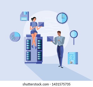 Avatars of woman man and big data design