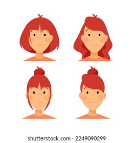 Avatars of women with a smile and red hair with different hairstyles