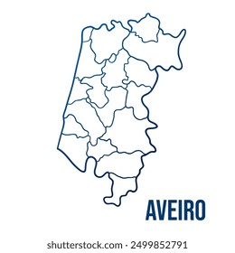 Aveiro district with municipalities map. Abstract smooth blue gradient linear vector 