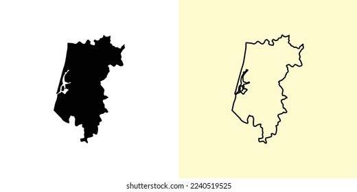 Aveiro map, Portugal, Europe. Filled and outline map designs. Vector illustration