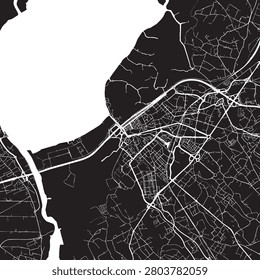 Aveiro Portugal Vector Map, Detailed Lagoon City Street Map Black and White Minimalist Line Art