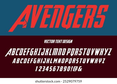 Fonte dos Vingadores Projeto de texto vetorial, NEGRITO e ITÁLICO, glifos múltiplos, Perfeito para ilustração em quadrinhos, desenhos de logotipo vetorial. SHOTLISTseason