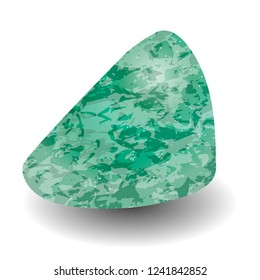 Aventurine. Rounded triangular shape. Precious stone, gemstone, mineral. Translucent raw piece of stone. Texture of layers and facets of stone. Geology mining science jewelry background