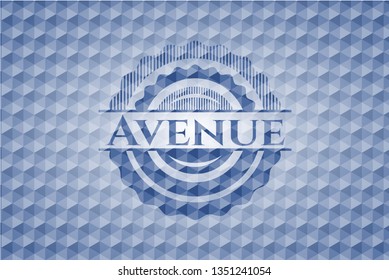 Avenue blue emblem or badge with geometric pattern background.