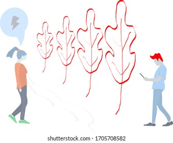 the Avenue of trees.a girl and a guy with a phone go towards each other. isolated on a white background.vector