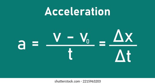 Average acceleration formula. Acceleration, speed and time formula. Vector illustration isolated on chalkboard background.
