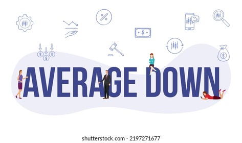 average down stock market concept with big word or text and people with modern flat style