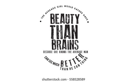 The average girl would rather have beauty than brains because she knows the average man can see much better than he can think. Beauty quote