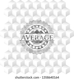 Average retro style grey emblem with geometric cube white background