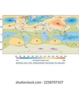 Average sea level atmospheric pressures in January.


Geography Map information, Earth map, vector.

(Dünya Ocak ayı basınç haritası, vektörel çizim)