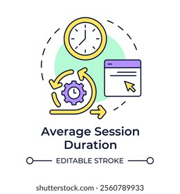 Average session duration multi color concept icon. Spending time on website. Audience engagement metric. Round shape line illustration. Abstract idea. Graphic design. Easy to use in infographic