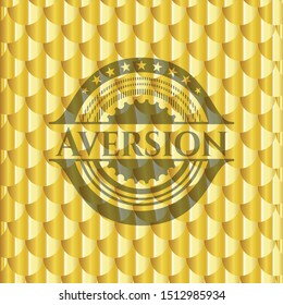 Aversion gold shiny badge. Scales pattern. Vector Illustration. Detailed.