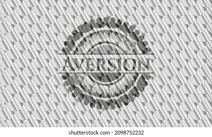 Aversion silver shiny emblem. Scales pattern. Vector Illustration. Detailed. 