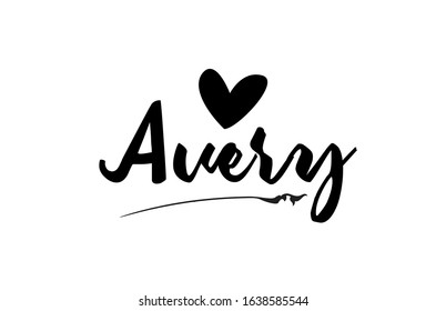 Avery name text word with love heart hand written for logo typography design template. Can be used for a business logotype