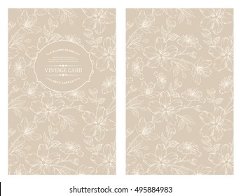 Avesome design for you personal cover. Spring sakura flowers. Floral theme for book cover. Flower texture illustration in style of engraving. Vector illustration.