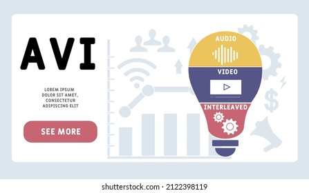 AVI - Acrónimo intercalado. fondo de concepto de negocio. concepto de ilustración vectorial con palabras clave e iconos. ilustración con iconos para banner web, volante, página de inicio