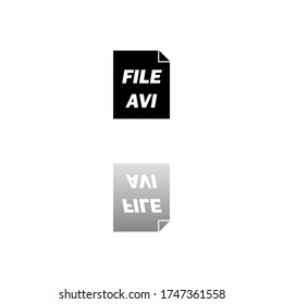 AVI. Black symbol on white background. Simple illustration. Flat Vector Icon. Mirror Reflection Shadow.  