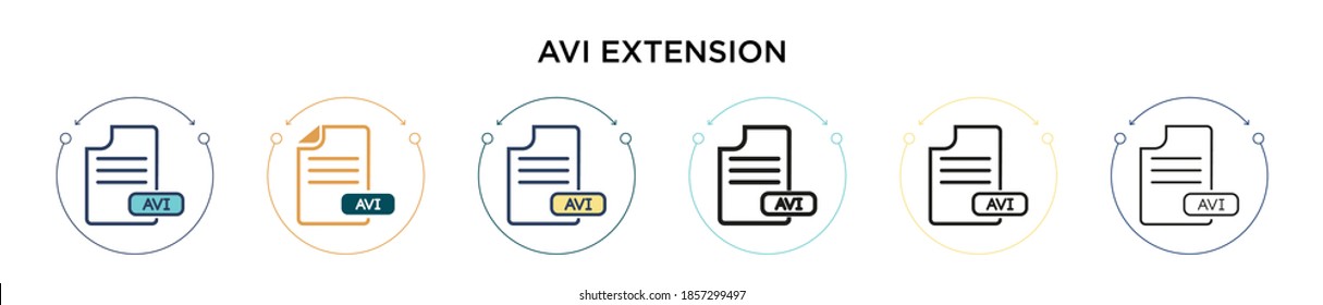 Avi extension icon in filled, thin line, outline and stroke style. Vector illustration of two colored and black avi extension vector icons designs can be used for mobile, ui, web