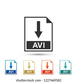 AVI file document icon. Download AVI button icon isolated on white background. Set elements in colored icons. Flat design. Vector Illustration