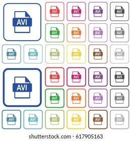 AVI file format color flat icons in rounded square frames. Thin and thick versions included.