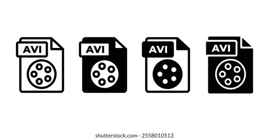 AVI file format document icon symbol sign vector design black white color flat illustration collection sets