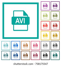 AVI file format flat color icons with quadrant frames on white background
