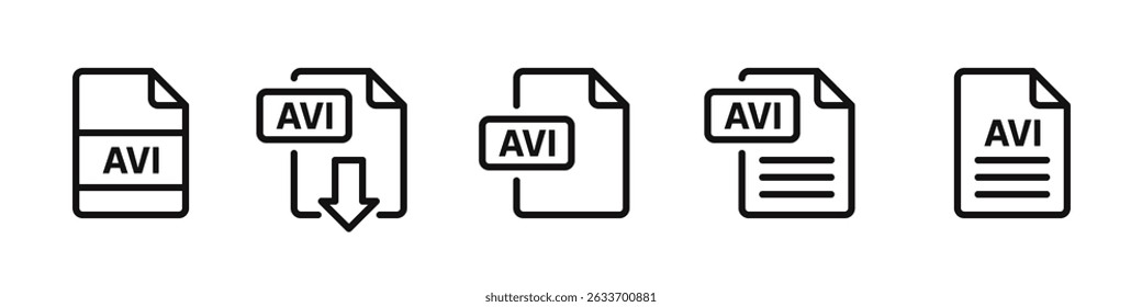 AVI file format icons set. AVI file download symbols collection. Vector illustration.