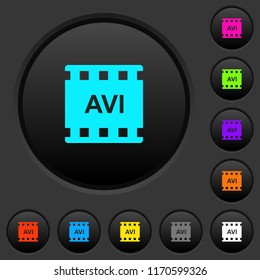 AVI movie format dark push buttons with vivid color icons on dark grey background