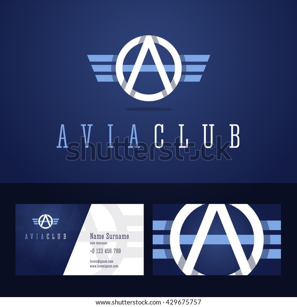Avia club logo\
and business card template. Line style with overlapping effect.\
Vector illustration in flat\
style.