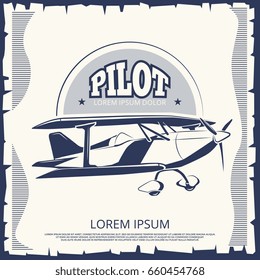 Avia label design - vintage poster with airplane. Air transportation banner, vector illustration