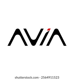 AVIA logomark in the geometric and modern style with the letter A and V is in the same shape and letter I has the red dot