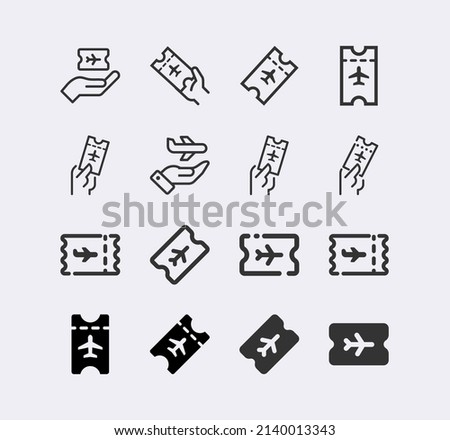 Avia Ticket vector icon set. Travel, airport, trip, airplane,flight symbol